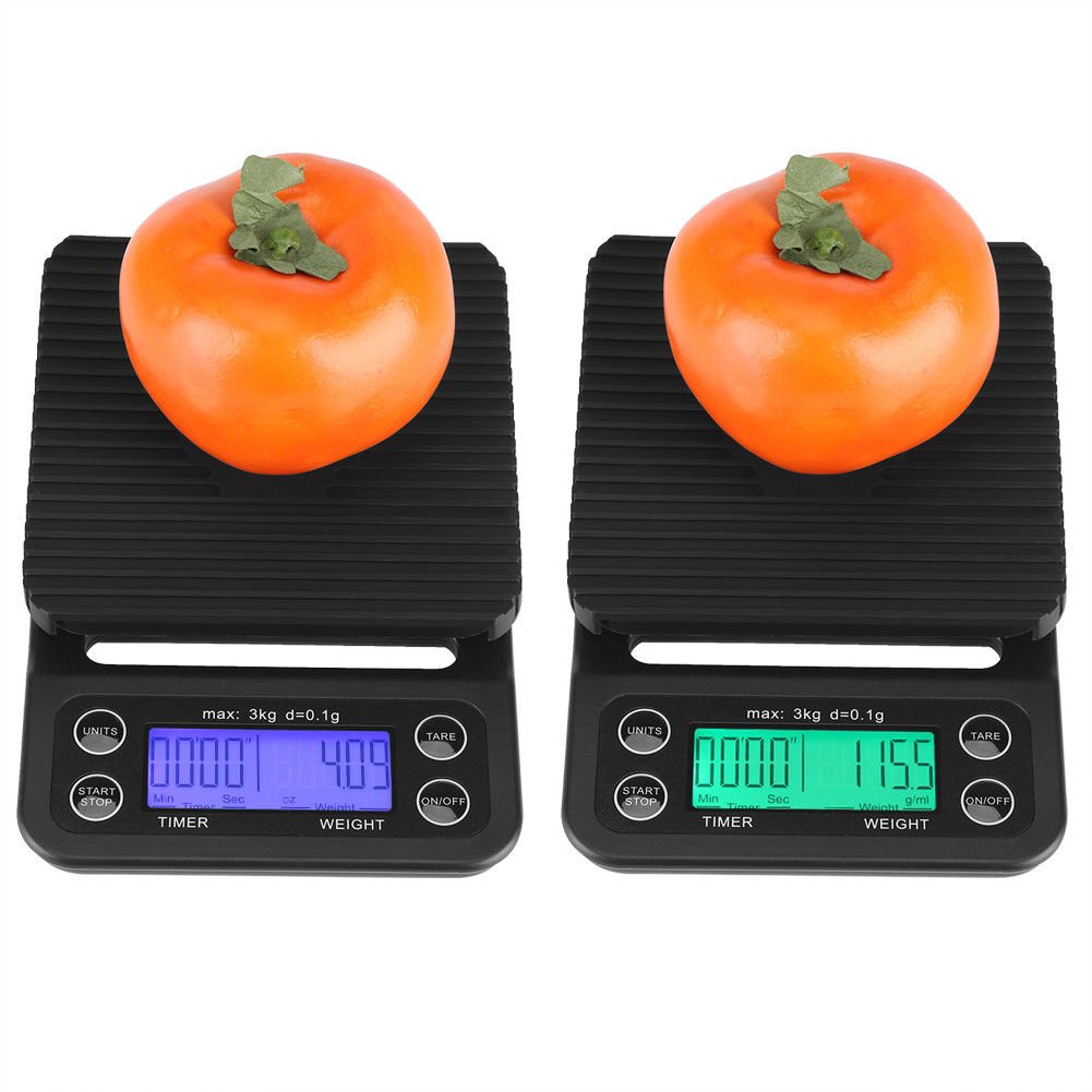 3KG/0.1g Electronic Digital Kitchen Food Scale Drip Coffee Weighing +Timer Black
