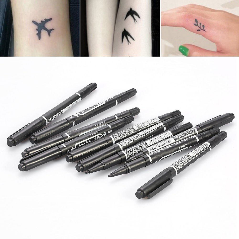 NEW 6x Dual-tip Skin Marking Pen Marker Tattoo Body Piercing Supply Black Color