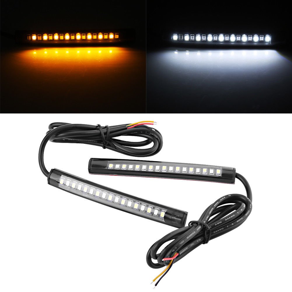 Motorcycle Flexible 17 LED Strip Yellow White Turn Signal Brake Light Indicator