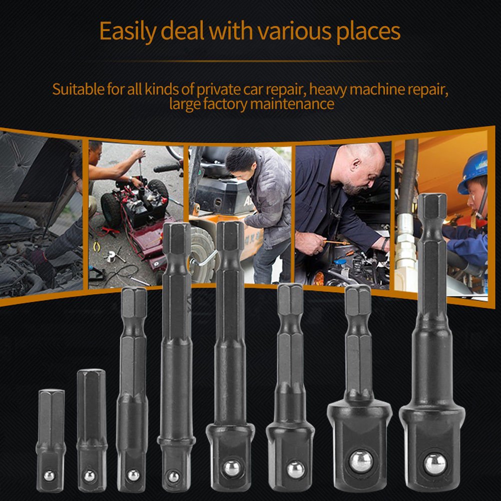 8pc CRV Hex Shank 1/4" 3/8" 1/2" Socket Bit Adapter Drill Bits Nut Driver Set el
