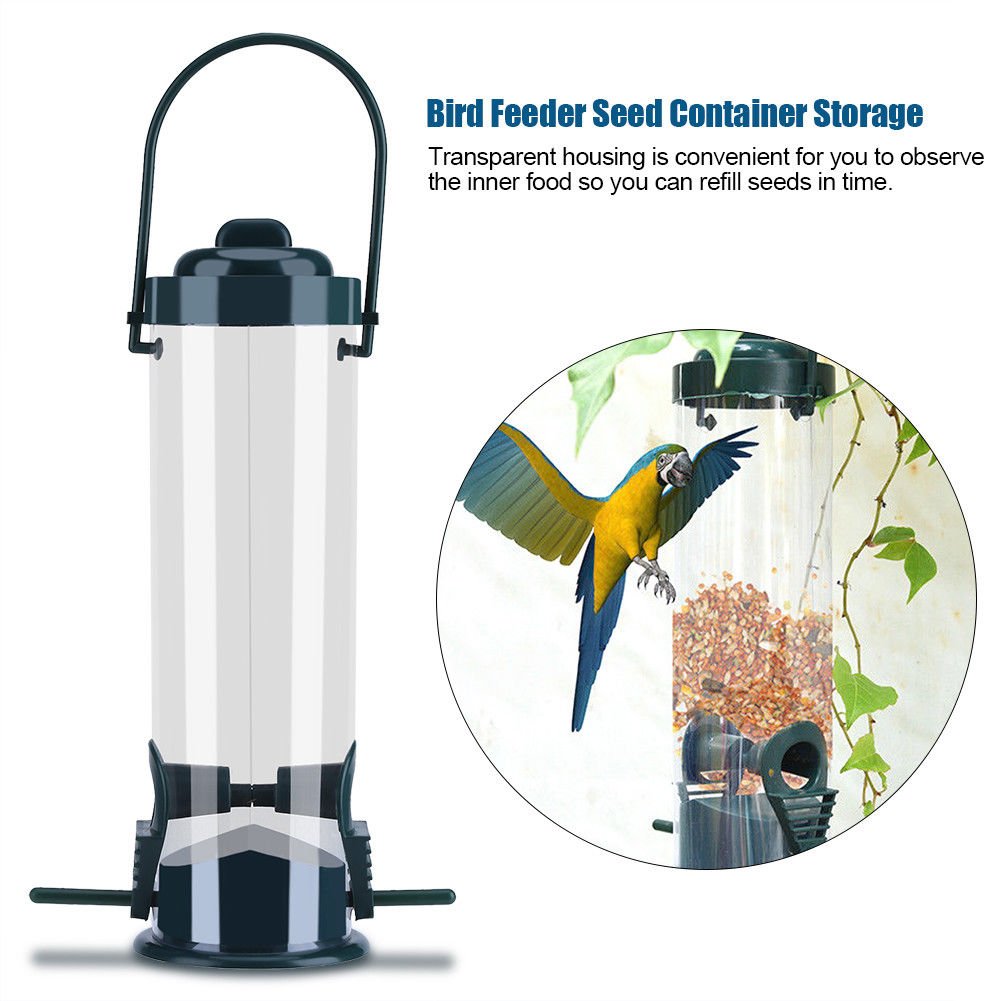 Transparent Hanging Wild Bird Feeder Seed Container Storage For Outdoor Garden