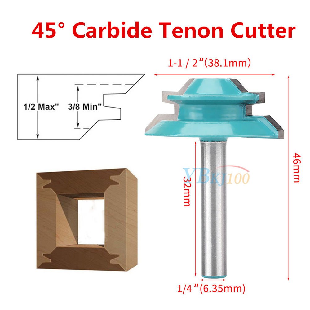 1/4" Shank 45 Degree Lock Miter Router Bit Tenon Cutter 1-1/2" Diameter Tool coi