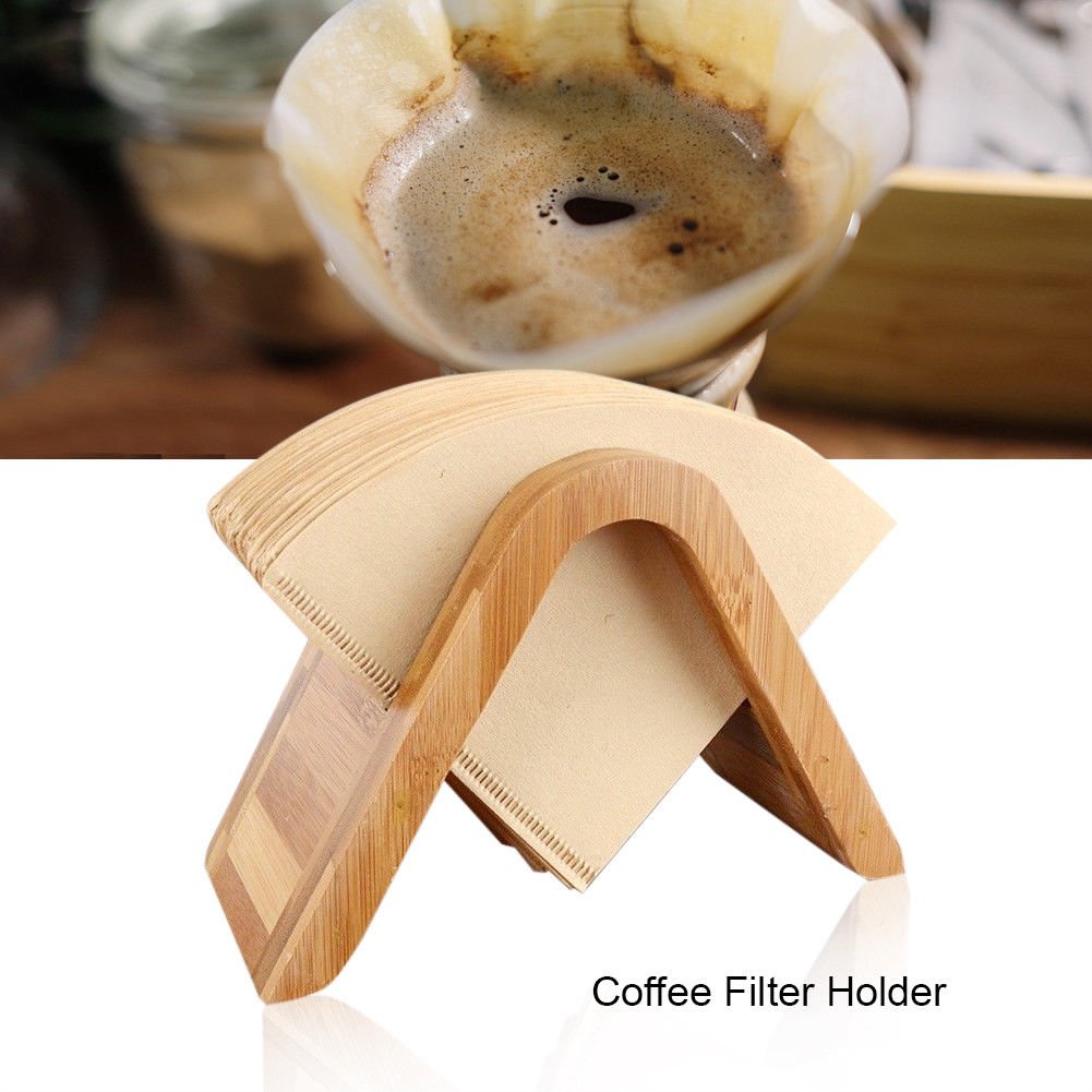 Home Bamboo Wood Coffee Filter Holder Coffee Paper In 4 Size Storage Rack Stand