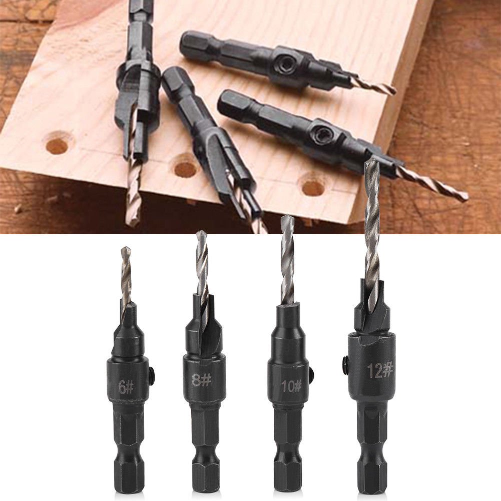 1/4" Adjustable Hex Shank Drill Bits Quick Change Countersink Woodworking Tool