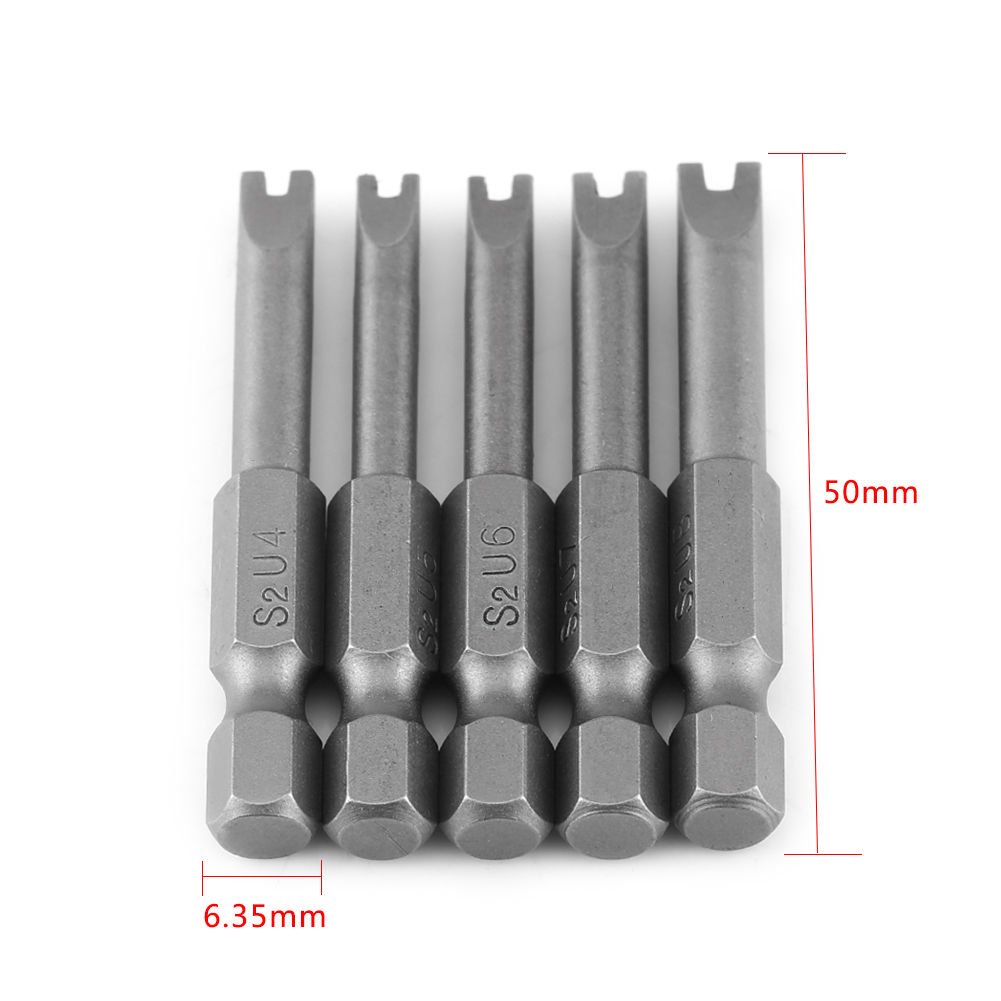 5x 50mm S2 Alloy 1/4" Hex U-shaped Head Screw Driver Bits Magnetic Tip Hand Tool