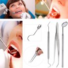 3pcs Stainless Steel Dental Set Mouth Mirror Probe Plier Tweezer Teeth Clean Kit