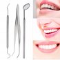 3pcs Stainless Steel Dental Set Mouth Mirror Probe Plier Tweezer Teeth Clean Kit