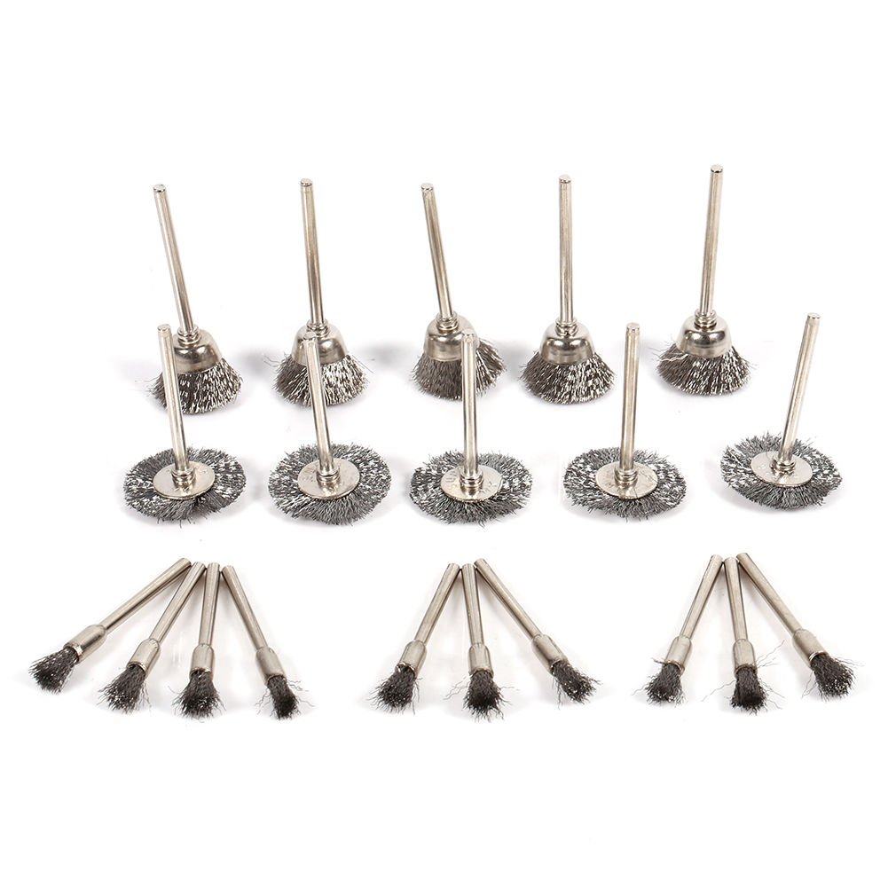 20pcs Silver Wire Brush Set Pen Cup Wheel Shaped Polishing Rotary Tools Mini