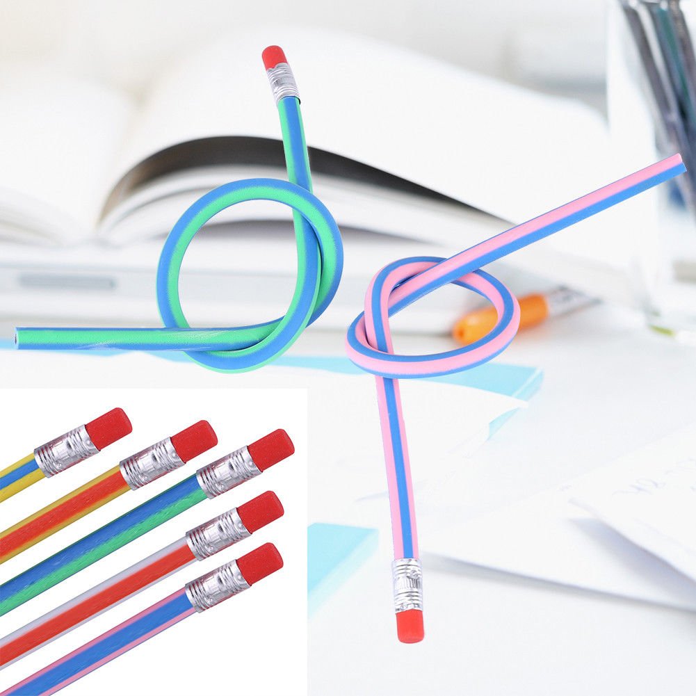5X Flexible Bendy Colourful Soft Pencils Kids Magic Writing Pencil+Eraser Crafts