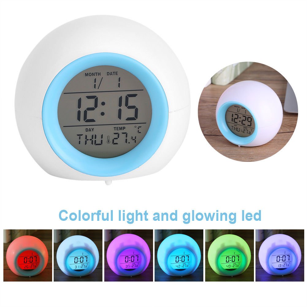 Portable Wake Up Light Alarm Clock Digital Display Date for Adults Kids Teens
