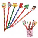 12Pcs 22cm Christmas Wood Pencils Snowman Santa Claus Cartoon Kids Xmas Gifts