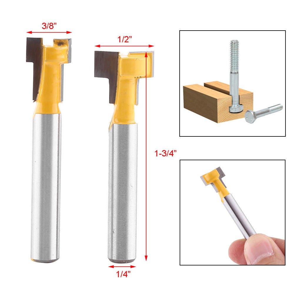 2pcs Carbide Yellow TSlot Cutter Router Bit for 3/8" 1/2" Hex Bolt 1