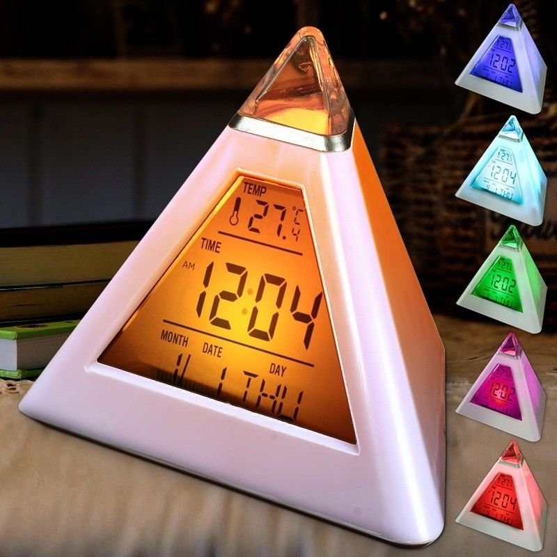 Small LED Clock Color Changing Digital Triangle Thermometer Alarm Clock