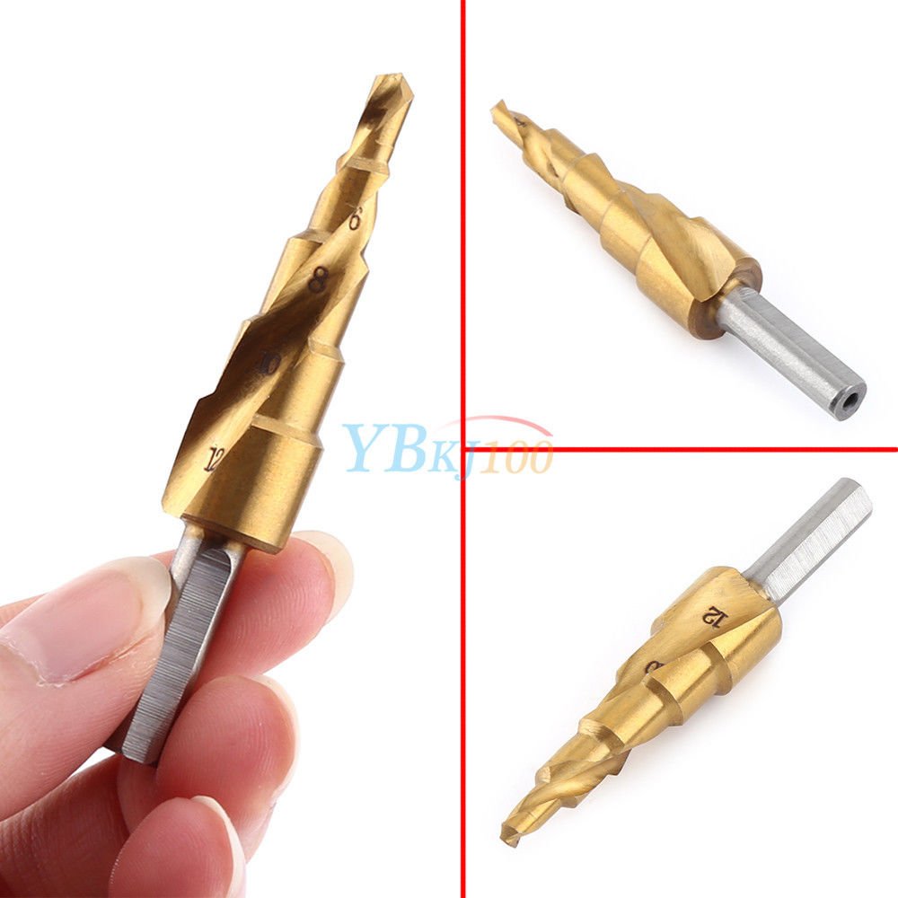 Triangle HSS Spiral Grooved Step Drill Bit Hole Cutter Titanium Coated 4-12mm em