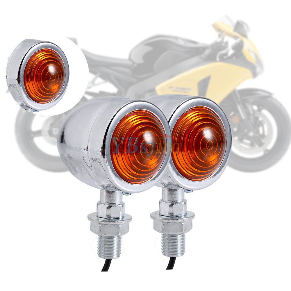 2x Chrome Universal Bullet Motorcycle Turn Signal Indicator Amber Blinker Lights