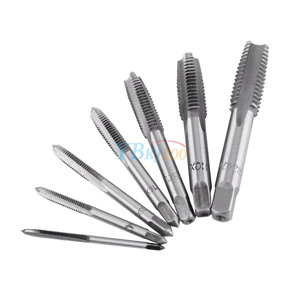 7x M3 M4 M5 M6 M8 M10 M12 Metric Steel Hand Screw Thread Tap Threading Tools Set