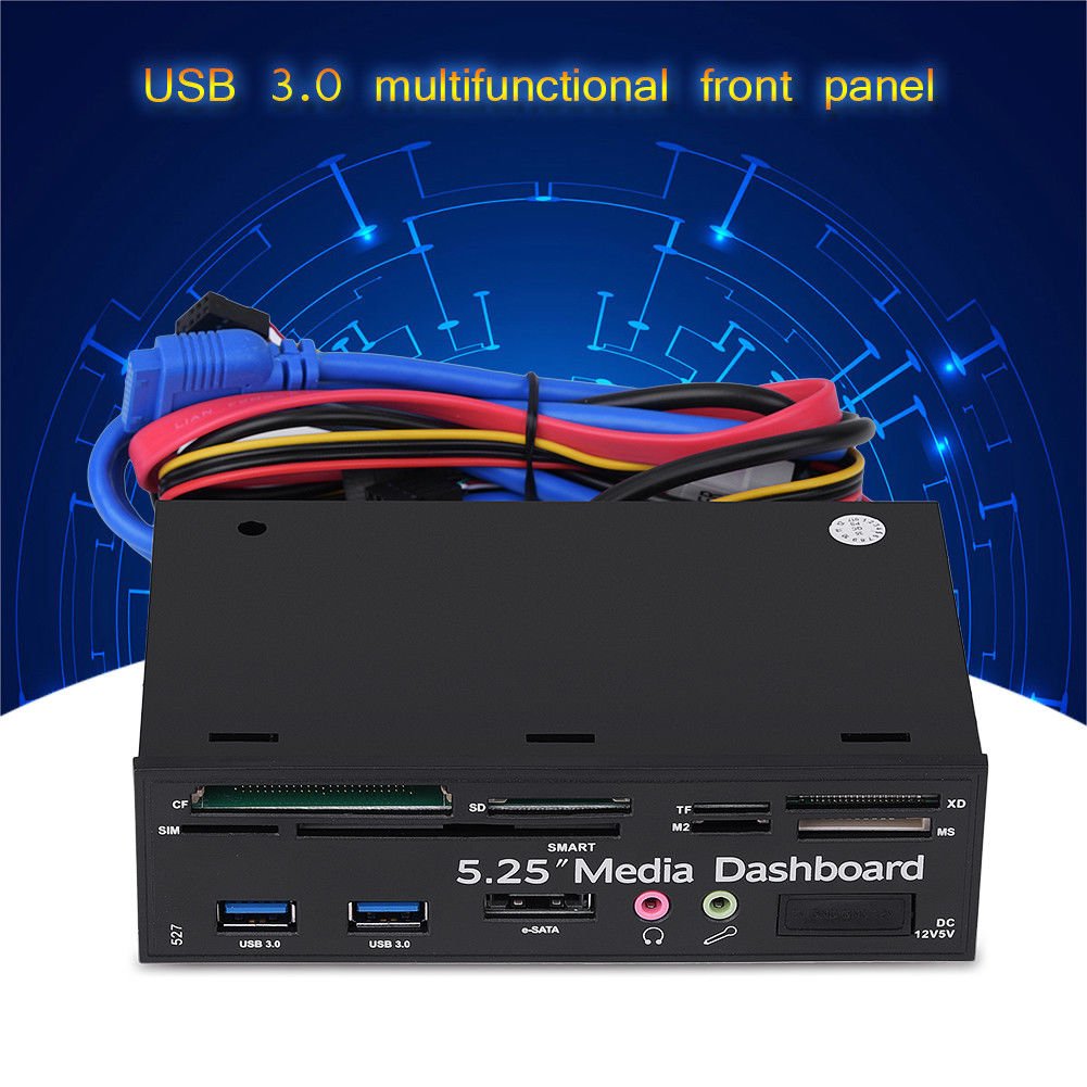 Multi Function 5.25" Media Dashboard PC Front Panel USB e-SATA Audio Card Reader