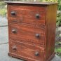 Original antique small handmade rustic pine flight of 3 drawers miniature chest