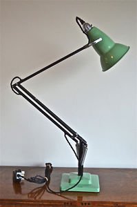 ORIGINAL 1930's HERBERT TERRY ANGLEPOISE LIGHT GREEN PERFORATED SHADE BLACK ARMS