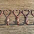 5 small solid copper Shaker heart hooks American folk art wall door hook hanger