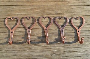 5 small solid copper Shaker heart hooks American folk art wall door hook hanger