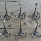 A set of 6 antique style cast iron 1883 coat hooks triple coathook c/w screws