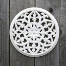 BEAUTIFUL GOTHIC ANTIQUED WHITE PAINT FRET CARVED WOODEN ROUNDEL GRILL WALL ART