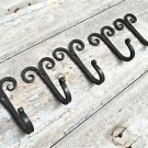 SET OF 5 HANDMADE GOTHIC CURLED TOP WROUGHT IRON COAT HOOKS HAND BEATEN HOOK GC1