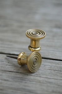 Pair of quality small solid brass Georgian bullseye knob tea caddy lid 2012