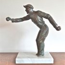 STYLISH ORIGINAL ART DECO FIGURE ON MARBLE BASE BOULES PLAYER PETANQUE BOWLS