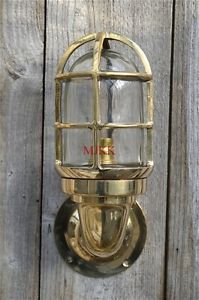 Superb large solid brass Ship bulkhead wall light passageway lamp cage light