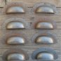 SET OF 8 ANTIQUE PRESSED AGED STEEL DRAWER HANDLE FILING INDUSTRIAL PULL CB11
