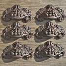 A set of 6 small Victorian acanthus cast iron drawer pull furniture handles AL8