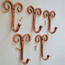 5 beautiful handmade copper curled top hooks coathook folk art hanger CCT1