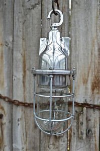 RETRO STYLED MACHINE AGE HANGING PENDANT LIGHT CAGE LAMP URBAN BULKHEAD SB1