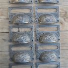 A SET OF 10 LARGE EDWARDIAN CAST IRON LABEL FRAME HANDLE FILING DRAWER PULL CB10