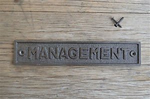 LARGE VINTAGE STYLE CAST IRON MANAGEMENT SIGN DOOR PLAQUE WALL SIGN LP2