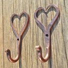Pair of small solid copper Shaker heart hook American folk art wall door hanger