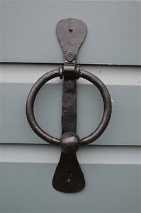 HAND FORGED SOLID WROUGHT IRON RING AND BALL DOOR KNOCKER BLACKSMITH MADE RB1