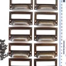 set of 10 vintage aged brass filing cabinet label holder drawer pull handle FD2