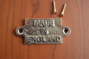 Small vintage solid brass MADE IN ENGLAND plaque sign furniture emblem