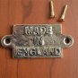 Small vintage solid brass MADE IN ENGLAND plaque sign furniture emblem