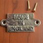Small vintage solid brass MADE IN ENGLAND plaque sign furniture emblem