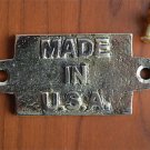 Small vintage solid brass MADE IN USA plaque sign furniture emblem