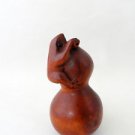BEAUTIFUL HAND CARVED WOODEN BOXWOOD NETSUKE FROG ON A GIANT FRUIT PG24