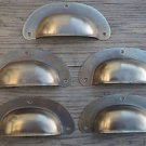 A SET OF 5 ANTIQUE PRESSED AGED BRASS DRAWER HANDLE FILING INDUSTRIAL PULL CB12