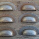 SET OF 6 ANTIQUE PRESSED AGED STEEL DRAWER HANDLE FILING INDUSTRIAL PULL CB11