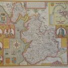 OLD COPY OF JOHN SPEED MAP OF LANCASHIRE LANCASTER TOWN PLAN  1610