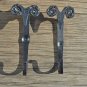 Pair of hand wrought iron primitive rams head hooks folk art wall door hook RHH1