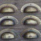 A SET OF 6 ANTIQUE PRESSED AGED BRASS DRAWER HANDLE FILING INDUSTRIAL 3" CB22